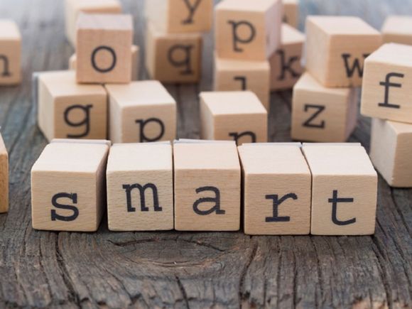 Holzklötzchen bilden Schriftzug „smart“